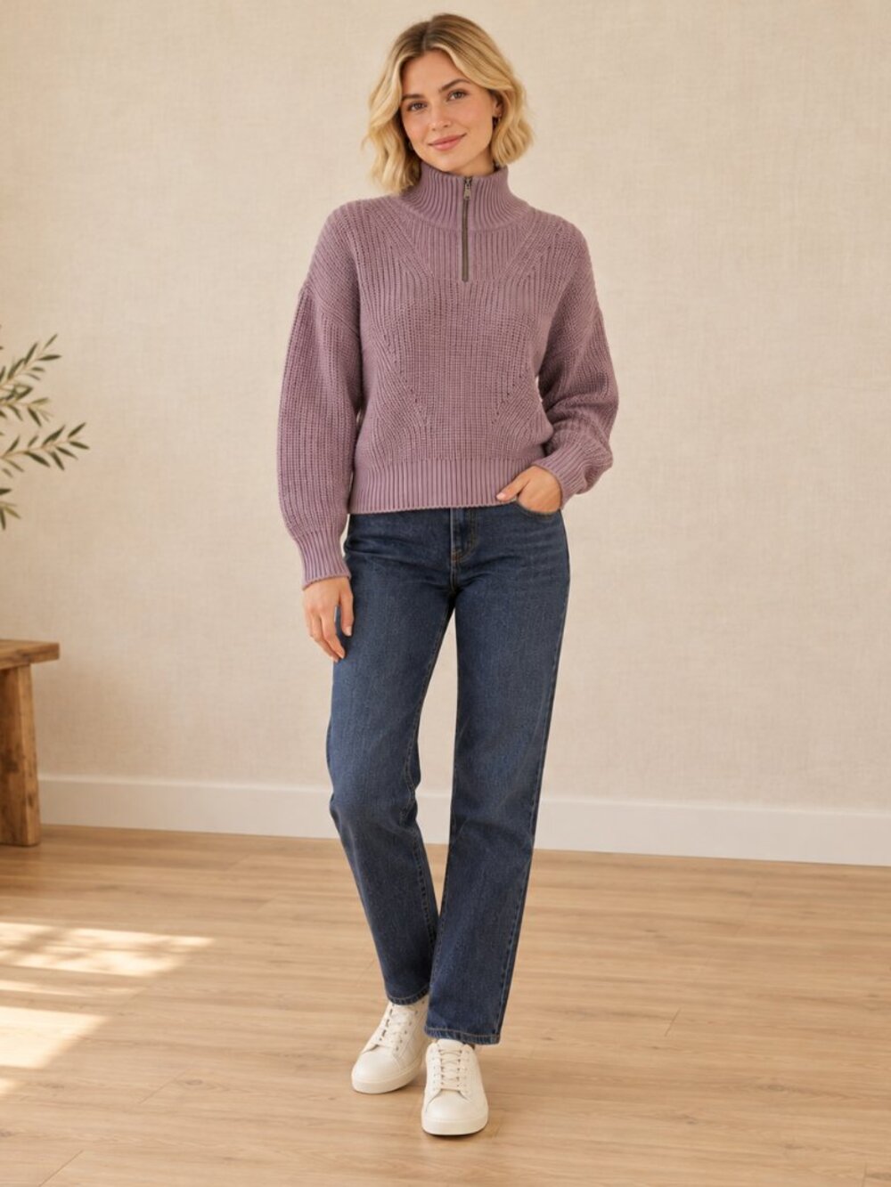 Retrod Conscious L Women's Purple High-Neck Sweater 3/4 zip
